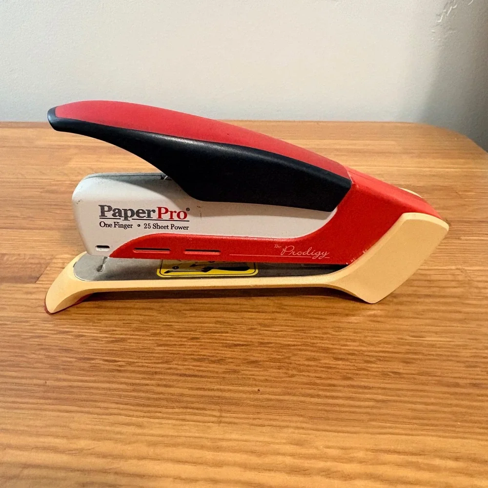 PaperPro Stapler The Prodigy One Finger 25 Sheet Power Office Red White Black